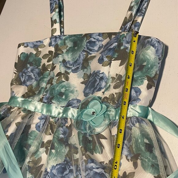 Girls Floral Sleeveless High-Low Dress With Tulle Overlay & Flower Accent 14 - Picture 12 of 14